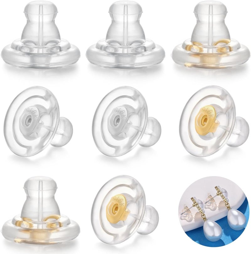 Moconar 18K White Gold Locking Secure Earring Backs for Studs, Hypoallergenice Silicone Replacements for Studs/Droopy Ears, No-Irritate Earring Backs for Adults(4 pcs White 4 pcs Gold) - Image 1